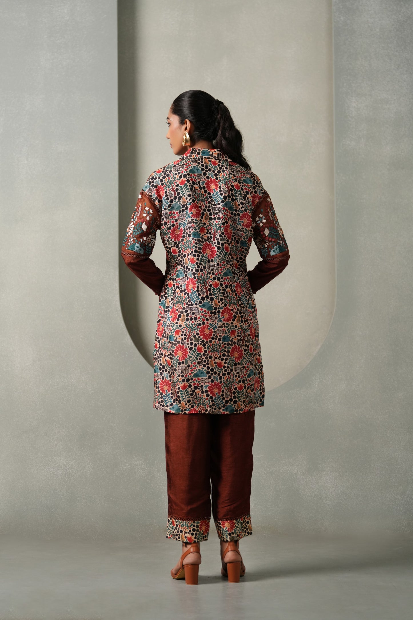 Vanira 2-Piece Embroided Co-ord Set - Brown