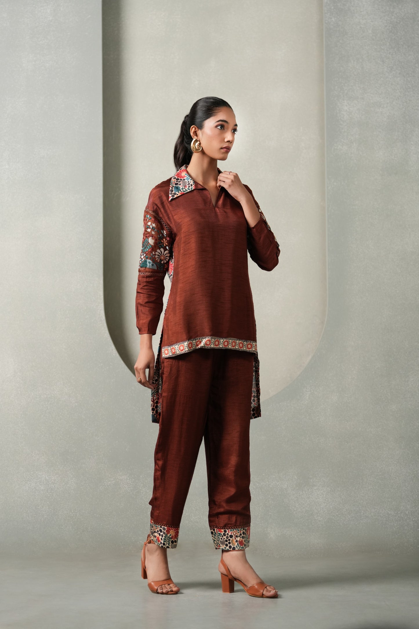 Vanira 2-Piece Embroided Co-ord Set - Brown