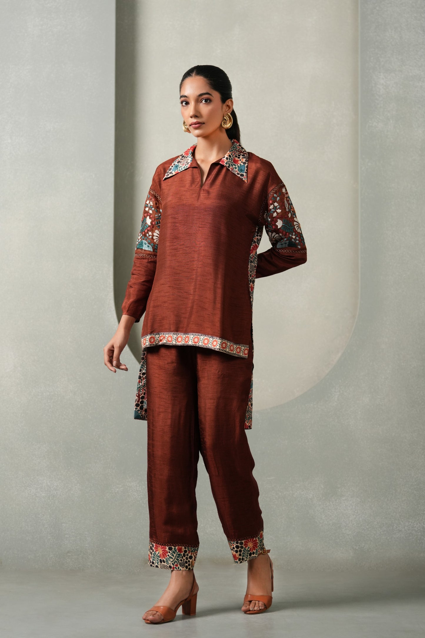 Vanira 2-Piece Embroided Co-ord Set - Brown