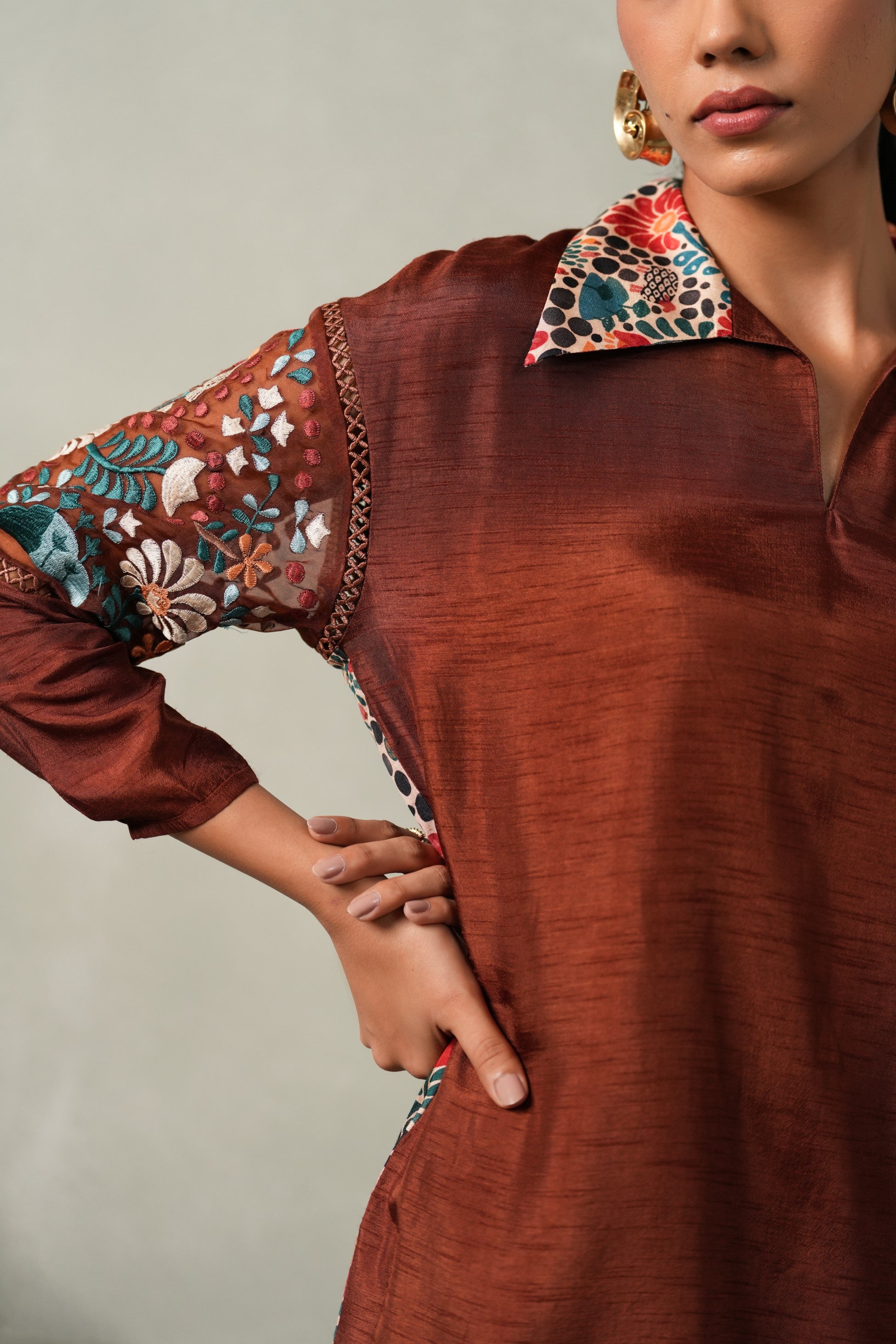 Vanira 2-Piece Embroided Co-ord Set - Brown