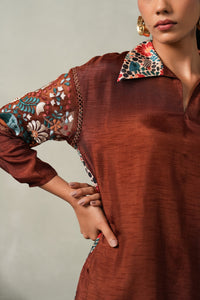 Vanira 2-Piece Embroided Co-ord Set - Brown