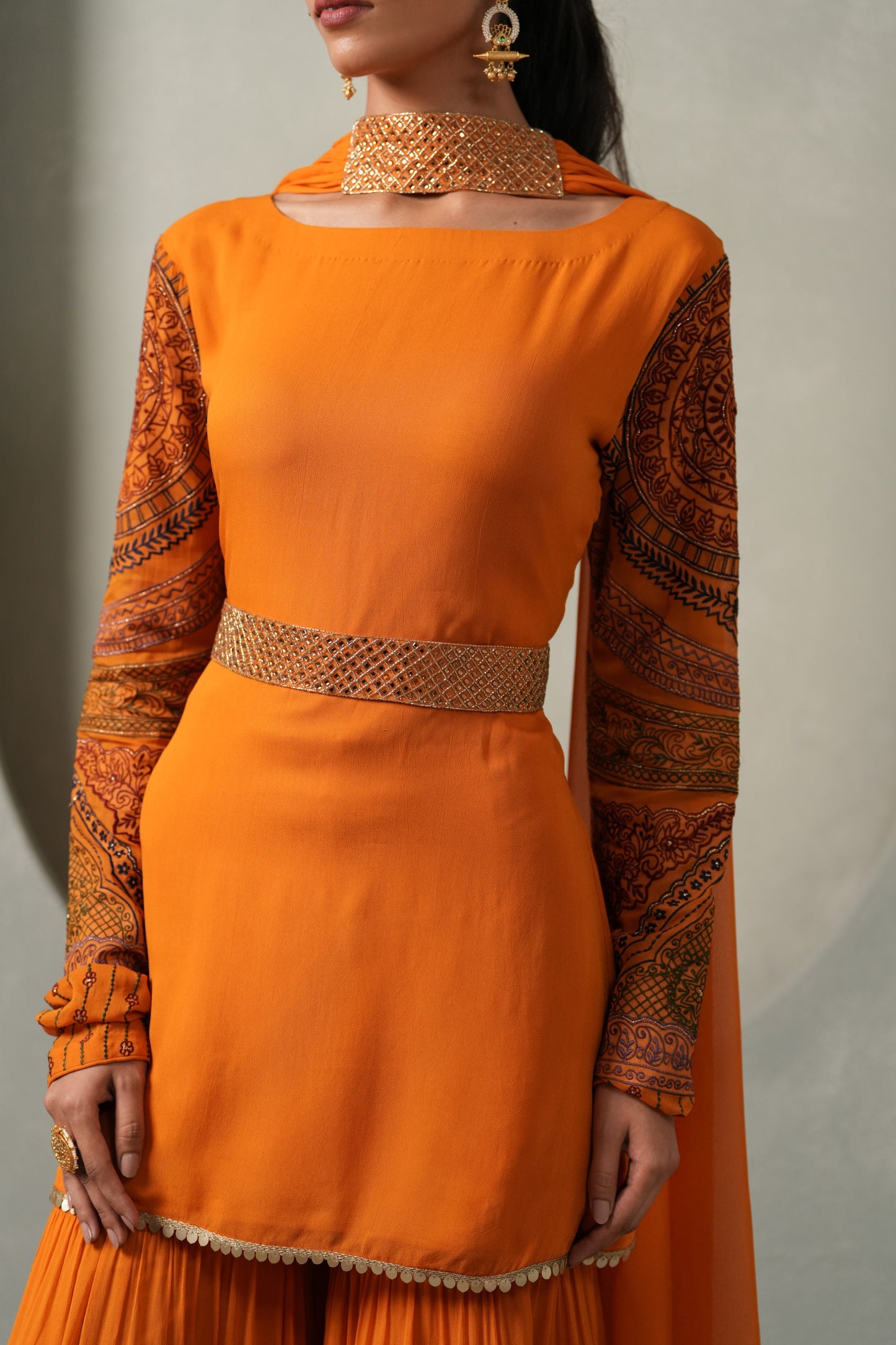 Gehraani Embroided Suit Set with Dupatta - Orange