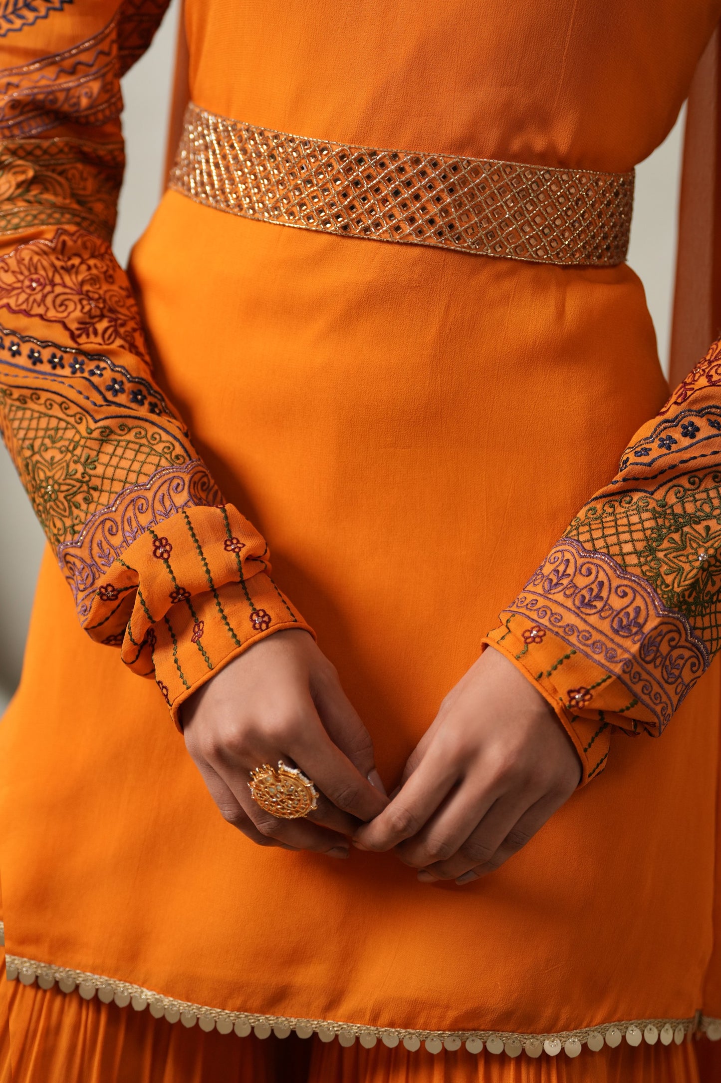 Gehraani Embroided Suit Set with Dupatta - Orange