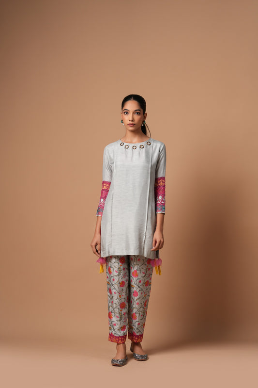 Gulvira Co-ord Set with Printed Pants and Embroided Sleeves