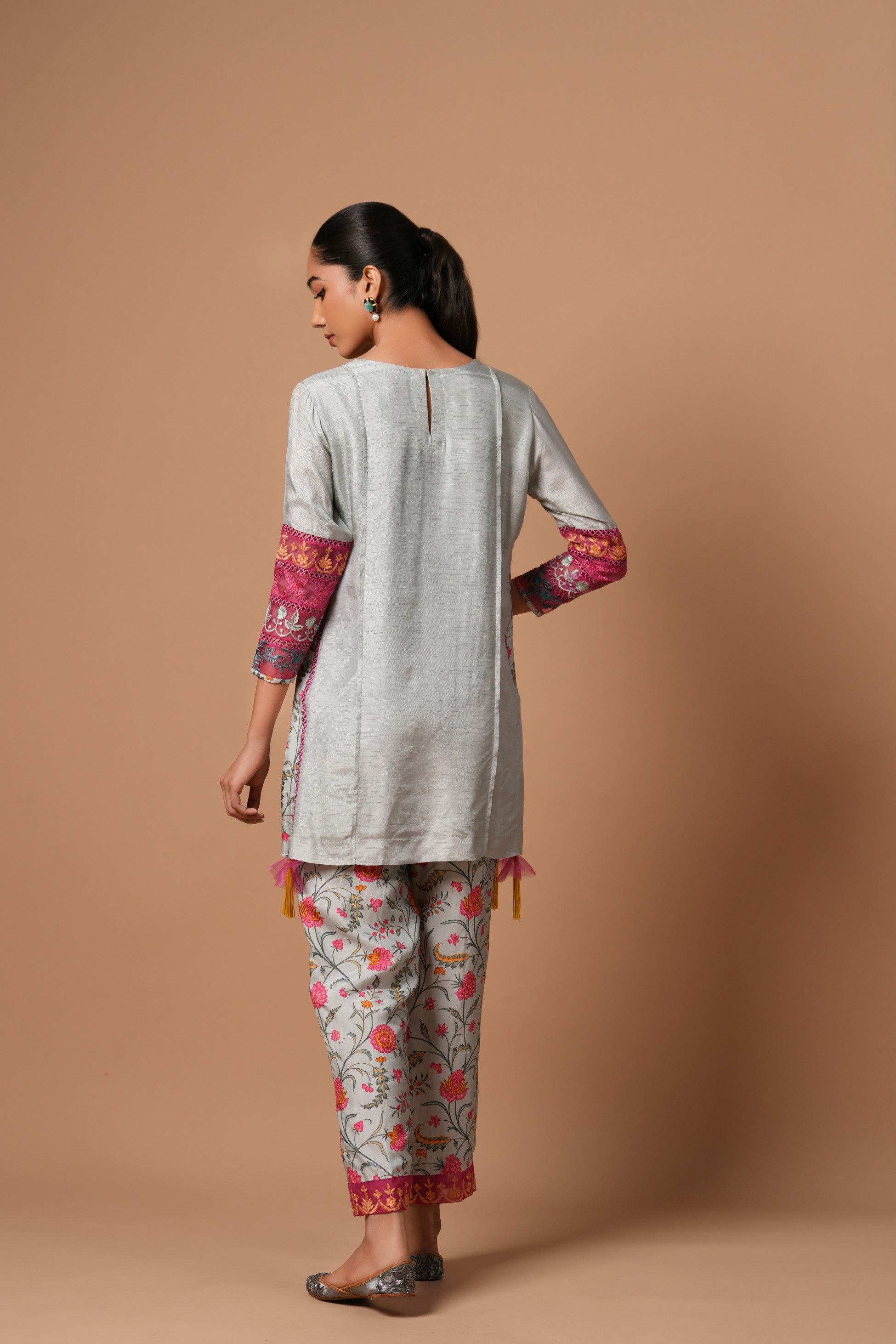 Gulvira Co-ord Set with Printed Pants and Embroided Sleeves