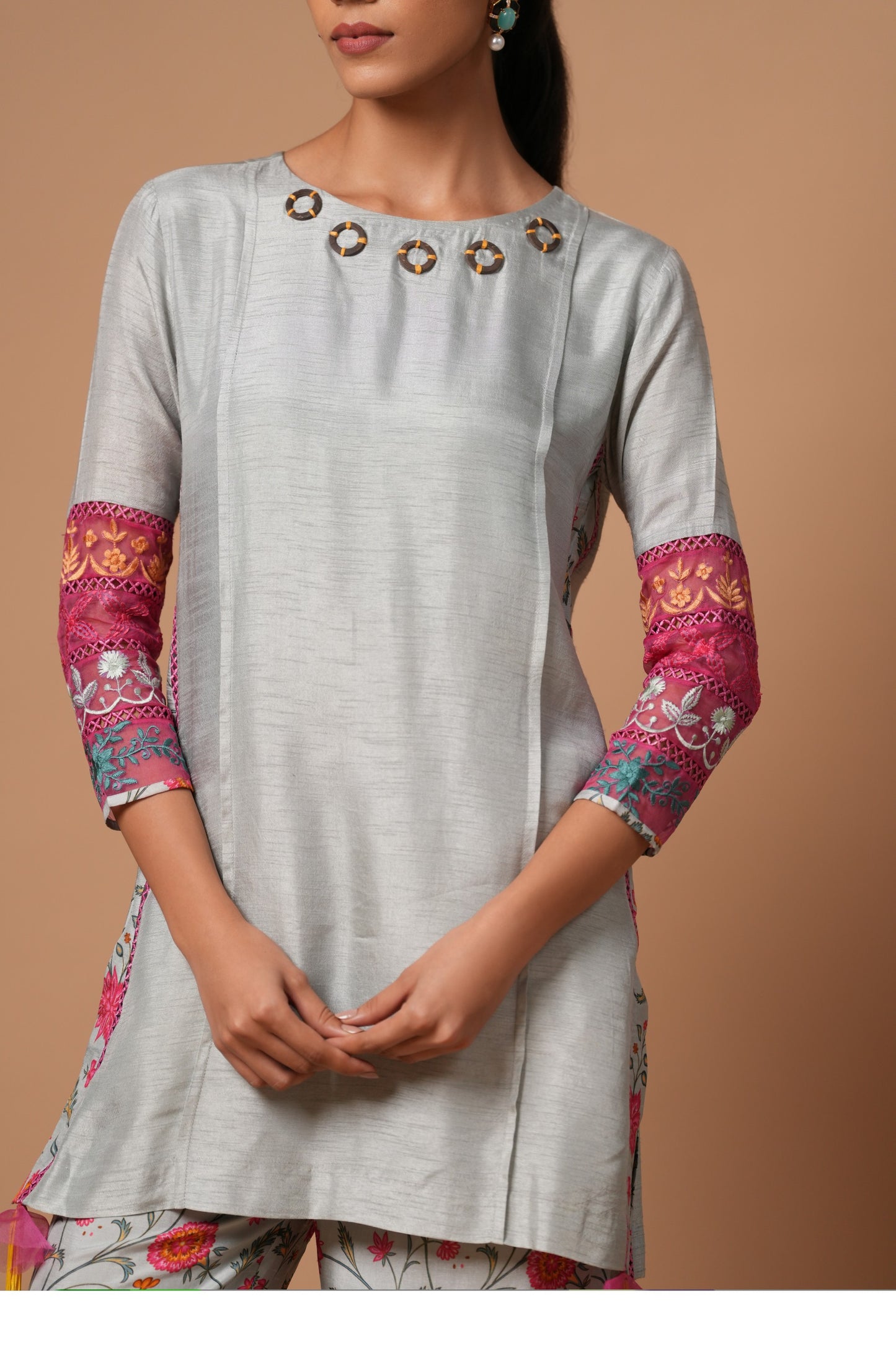 Gulvira Co-ord Set with Printed Pants and Embroided Sleeves