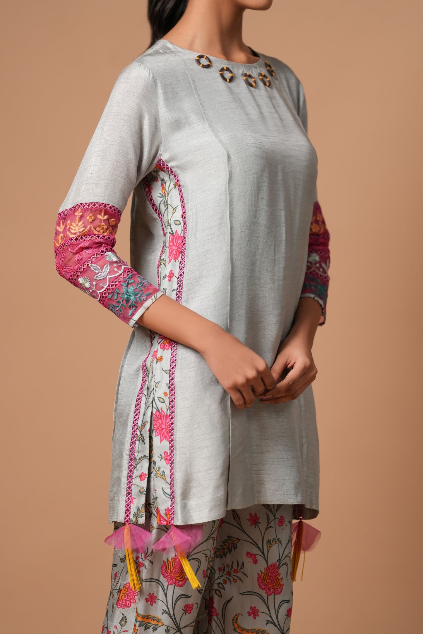 Gulvira Co-ord Set with Printed Pants and Embroided Sleeves