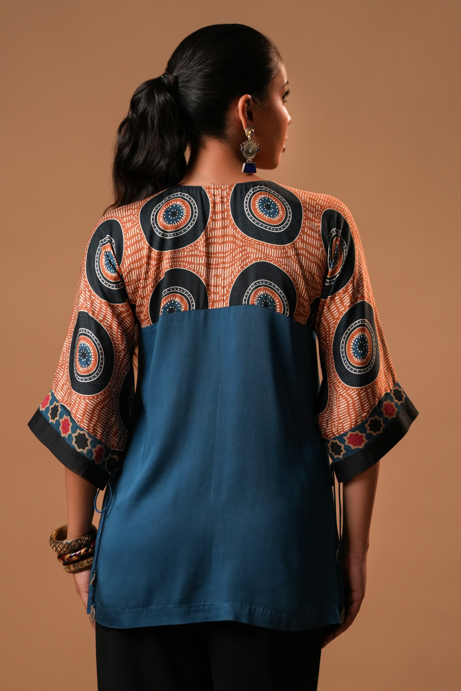 Indiraa Printed Top with Sleeves attached with Dori