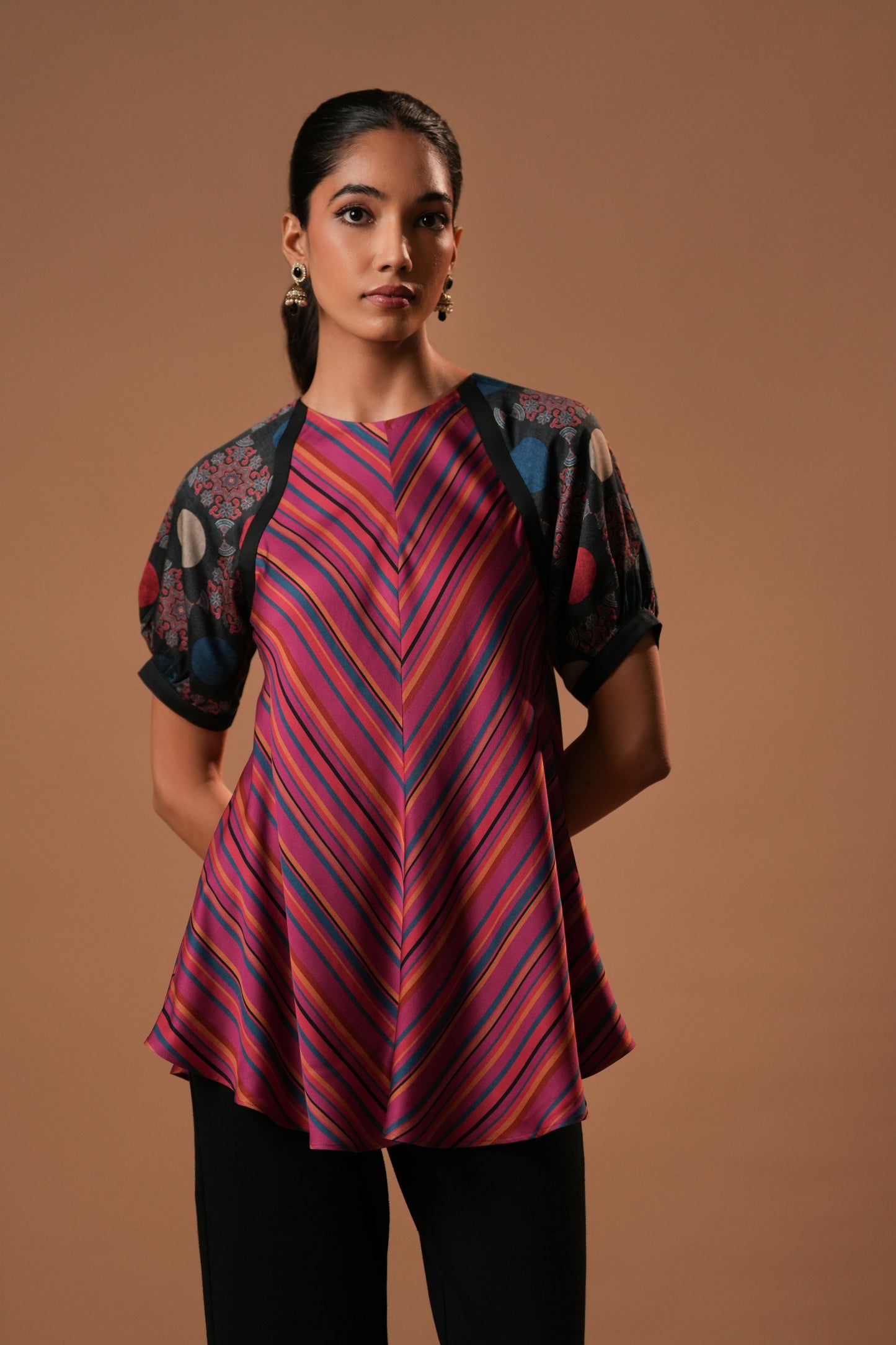 Lehraya Printed Top with Puff Sleeves