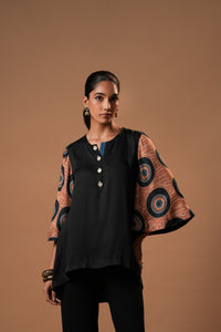 Zarpara Printed Top with Asymmetrical Sleeves
