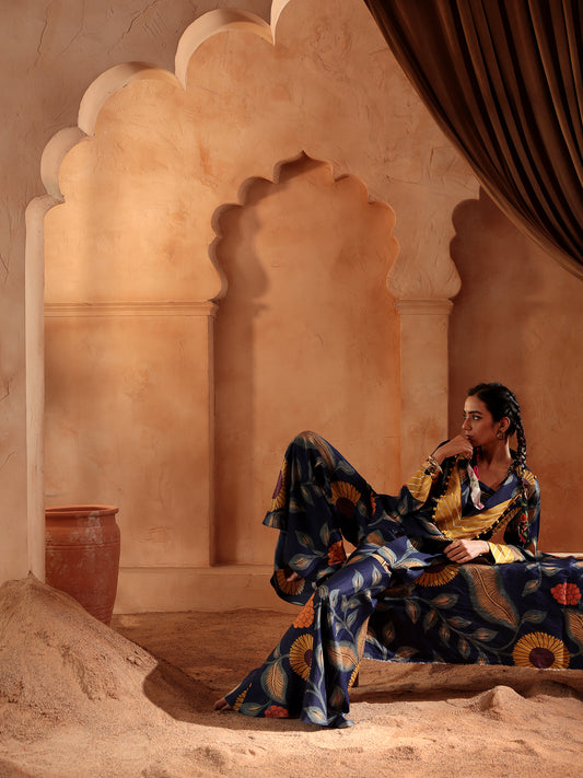 Indigo Gota Handcrafted Blazer Sharara Set