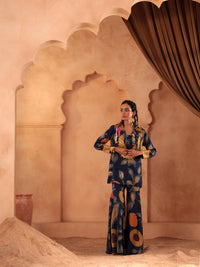 Indigo Gota Handcrafted Blazer Sharara Set