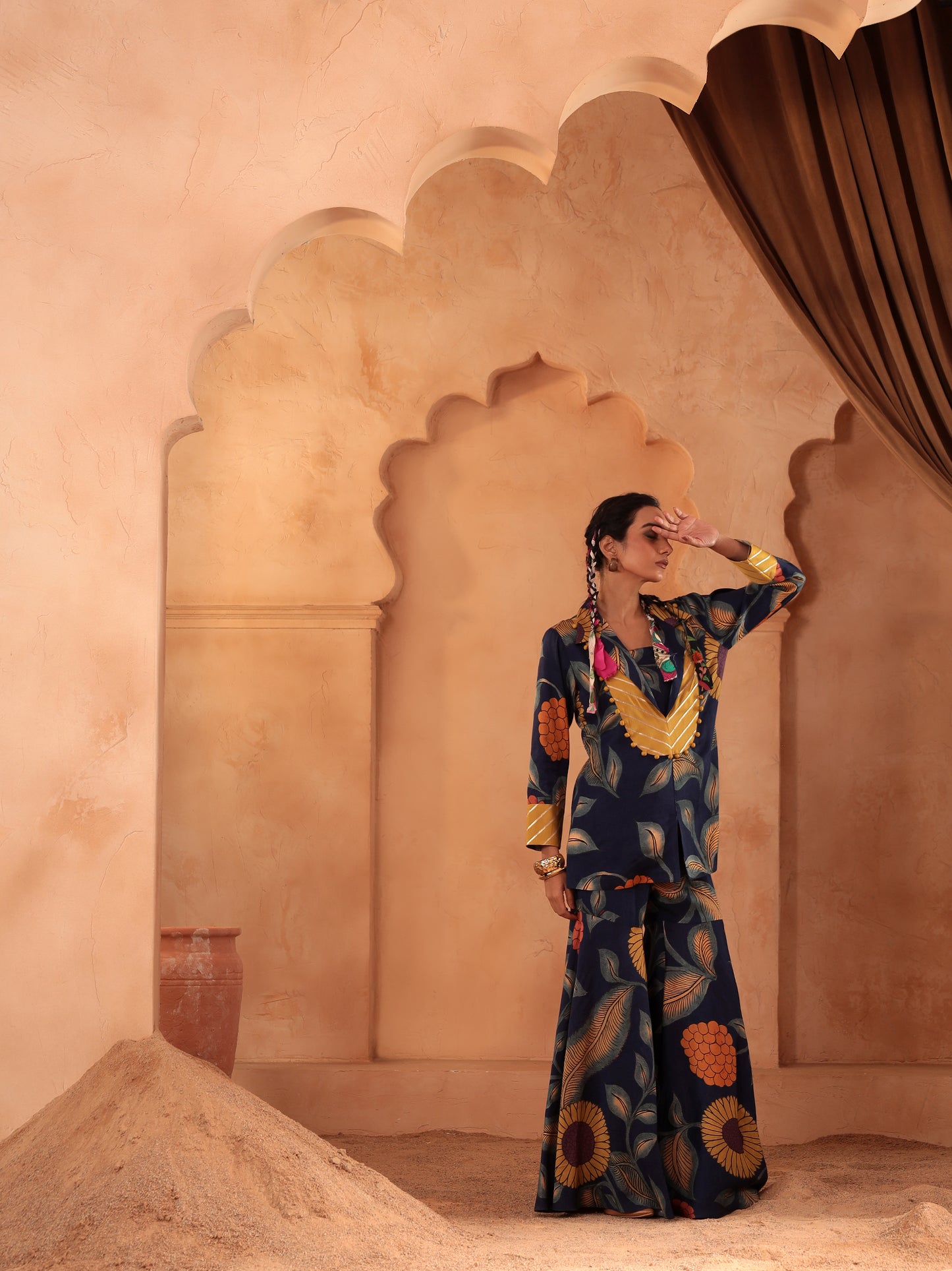 Indigo Gota Handcrafted Blazer Sharara Set