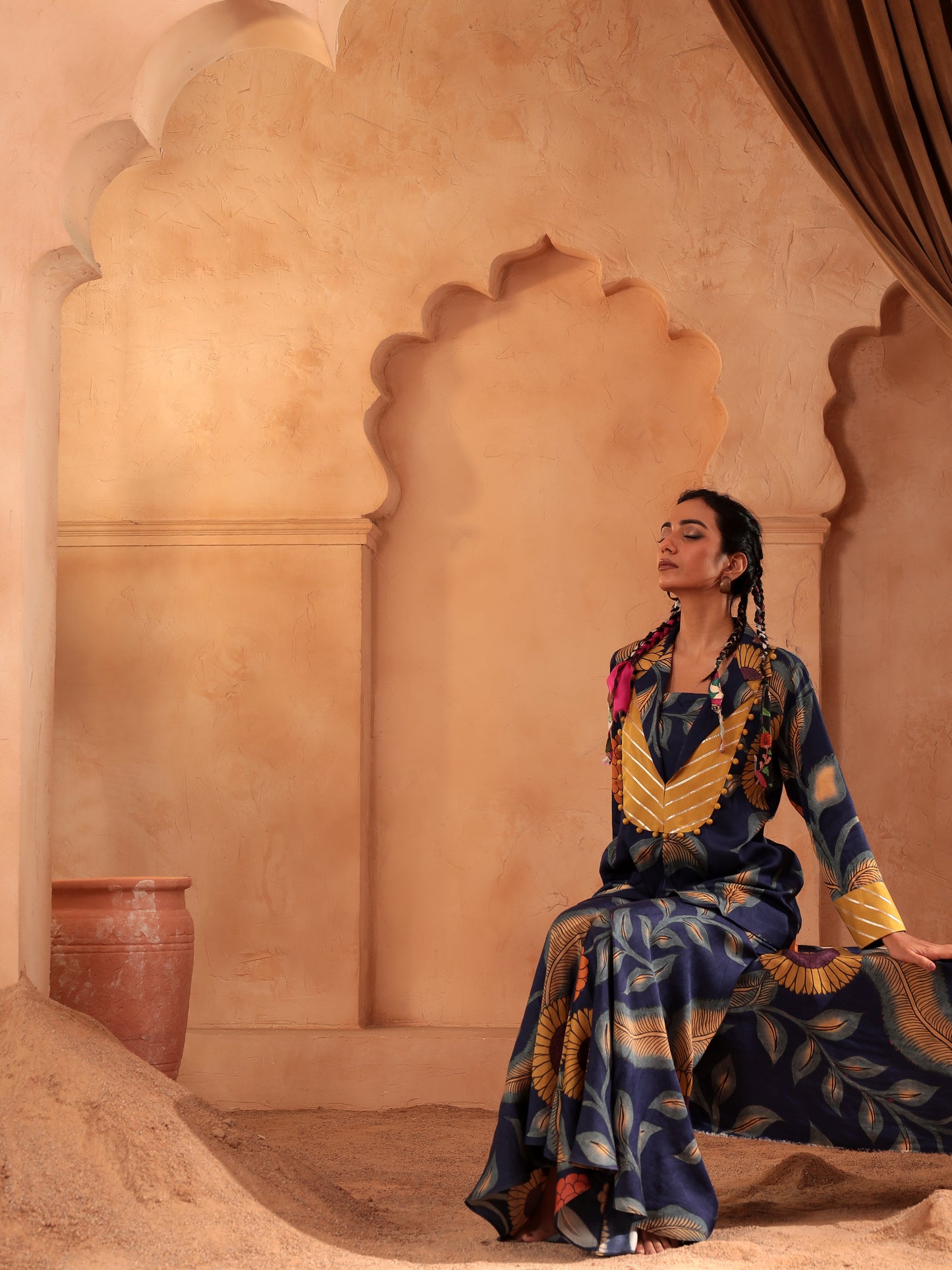 Indigo Gota Handcrafted Blazer Sharara Set