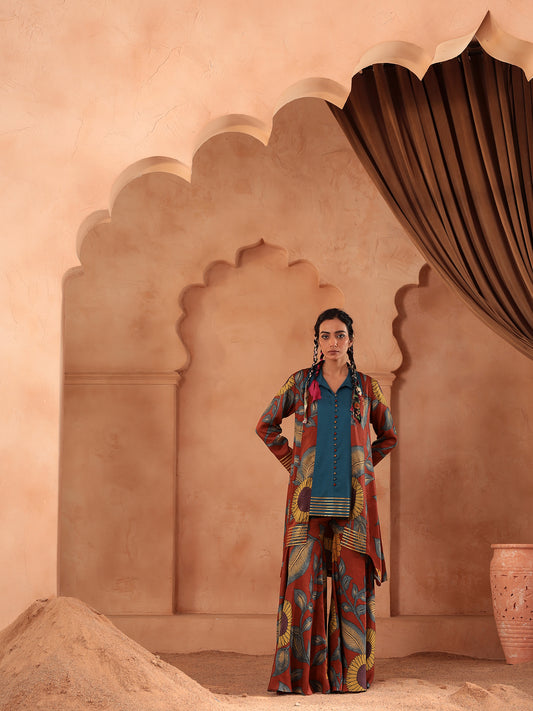 Button Detail Kurti Sharara Set