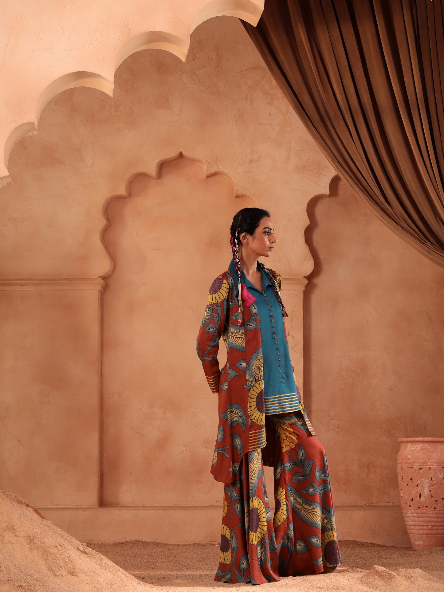 Button Detail Kurti Sharara Set