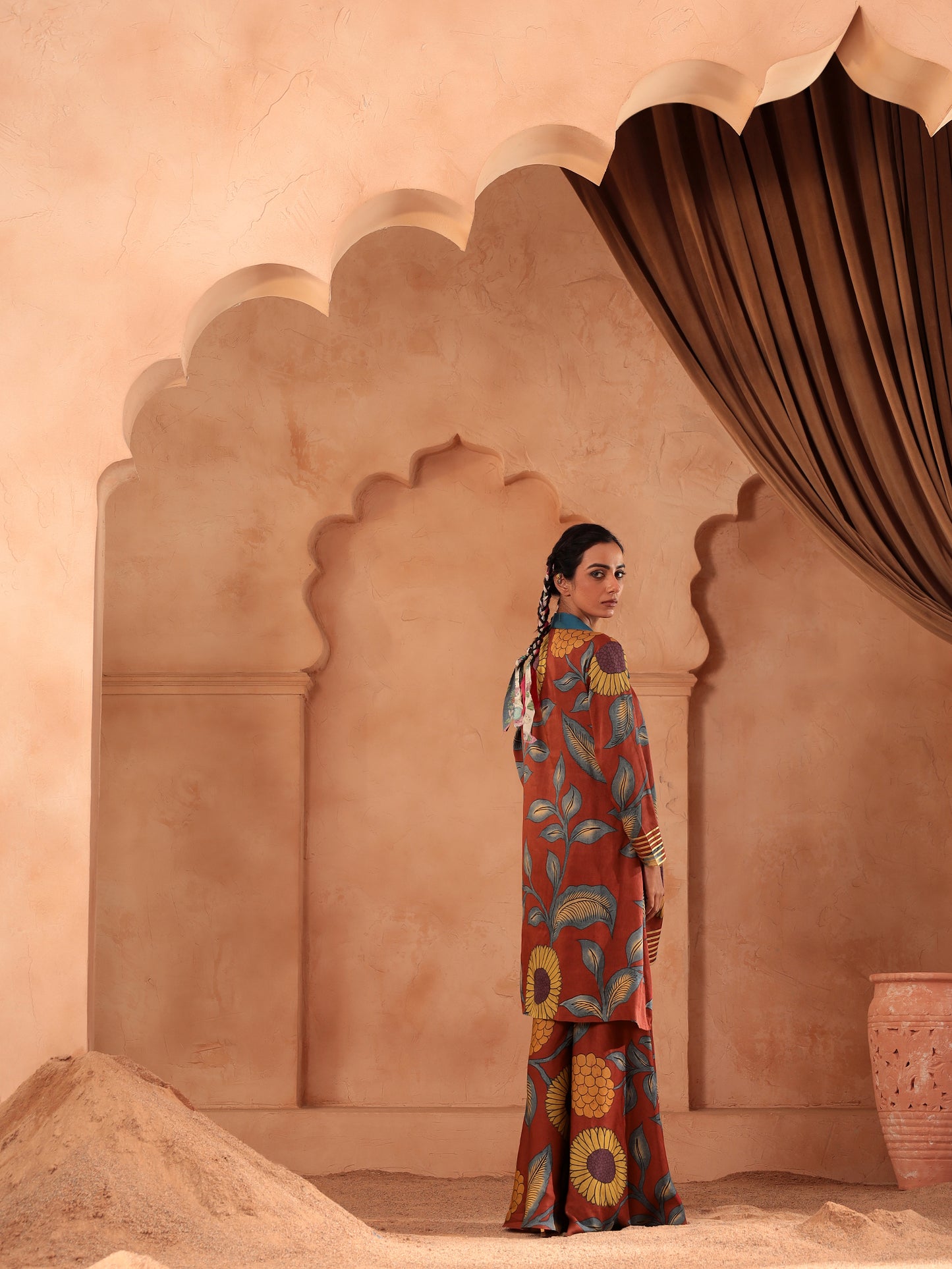 Button Detail Kurti Sharara Set