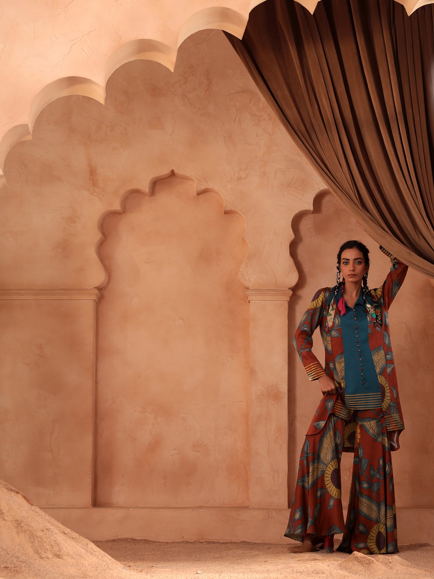 Button Detail Kurti Sharara Set